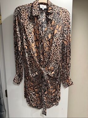 Women's Midi Twist-Front Leopard Print Dress - Tan/Black